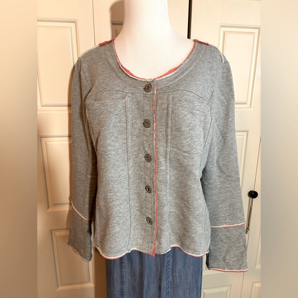 Sundance Gray Button-Up Cardigan with Orange Trim
